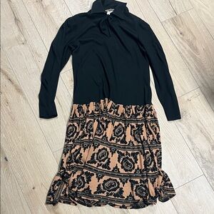 Diane‎ Von Furstenberg Black and Tan Midi Dress